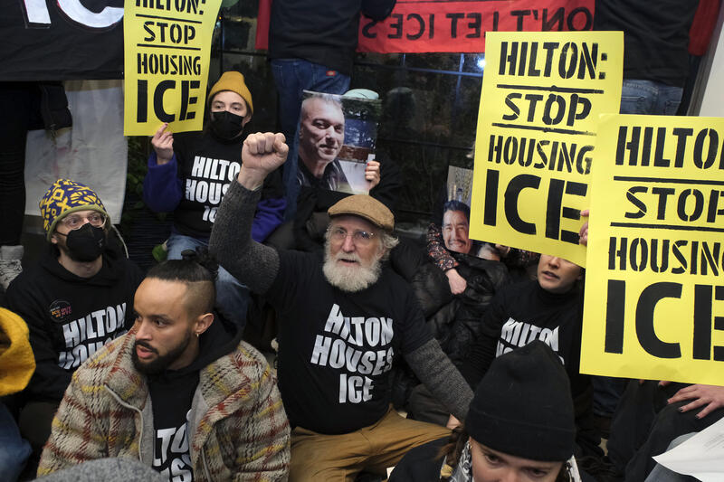 Anti-ICE Protestors Hold a Sit-in At The Hilton Hotel