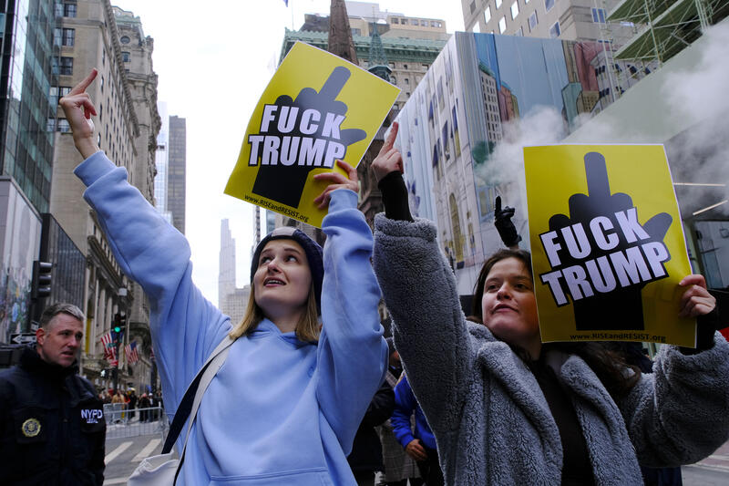 Anti-Trump protestors at Trump Tower on President's Day