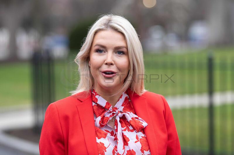 Karoline Leavitt speaks to media outside the White House