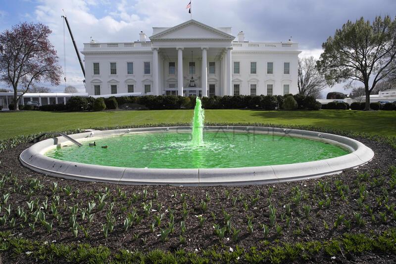 The White House fountain is dyed green- Washington