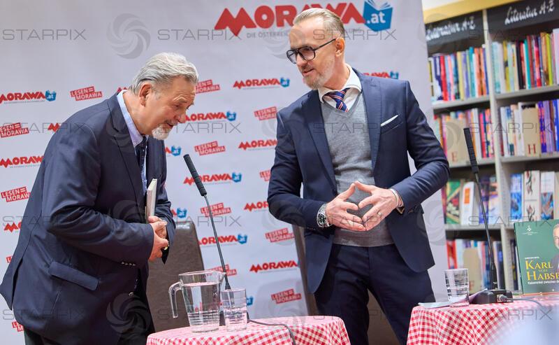Copyright: Starpix / A. Tuma, 26.03.2026 Wien ,    Christoph MATZL,   Jürgen PEINDL  , Buchpräsentation Christoph Matzl " Karl von Habsburg - Kaiserenkel zwischen den Zeilen" bei der Buchhandlung Morawa Wien
