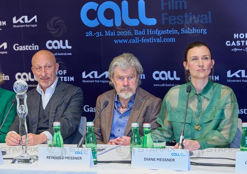 Copyright: Starpix / A. Tuma, 30.04.2026 Wien ,   Oliver HIRSCHBIEGEL, Reinhold und Diane MESSNER, Pressekonferenz "Erstes  CALL Film Festival in  Bad Hofgastein" im Hotel Anantara Palais Hansen Vienna