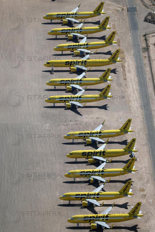 Spirit Planes Parked at Phoenix Goodyear Airport Due to the Company's Financial Woes