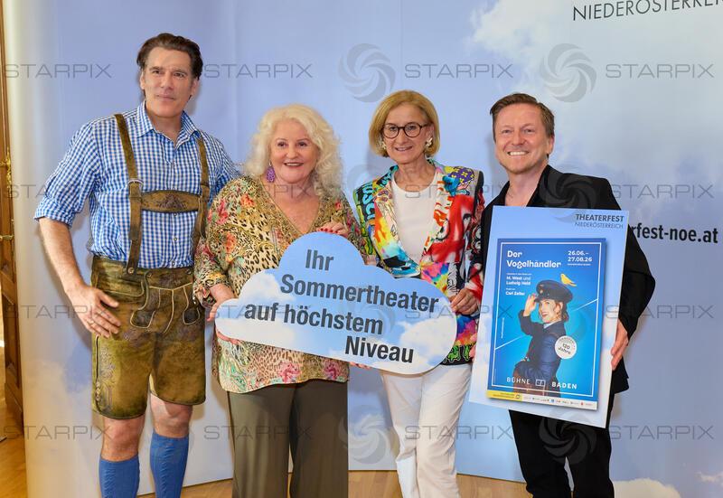Copyright: Starpix / A. Tuma, 04.05.2026 Wien , Andreas LICHTENBERGER ,  Marika LICHETER, Johanna MIKL LEITNER, Andreas GERGEN,     (Der Vogelhändler - Bühne Baden), Programmpräsentation Theaterfest Niederösterreich 2026 im Palais NÖ Wien