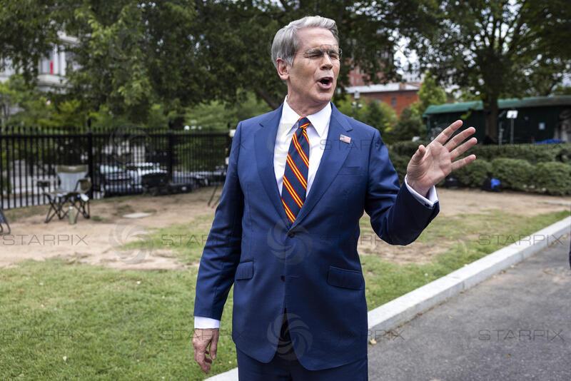 US Treasury Secretary Scott Bessent speaks to reporters outside the White House